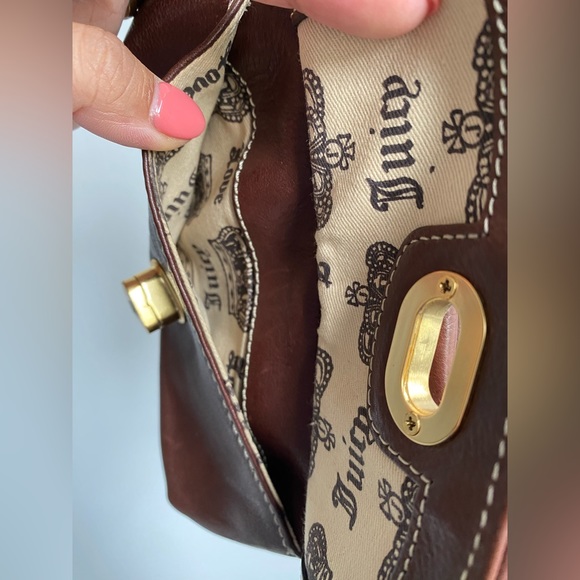 Juicy Couture Brown Leather Large Wristlet Mini Bag with Juicy Couture Dog Charm - Picture 5 of 10